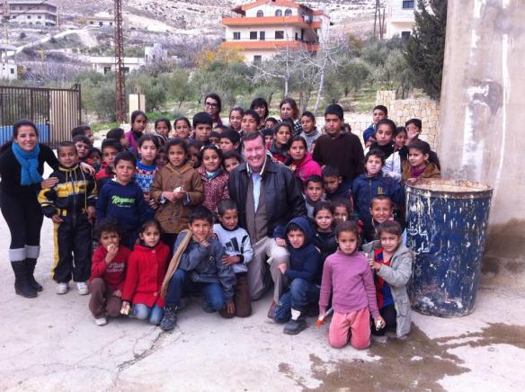 Chris Seiple with refugee children in Bekaa Valley