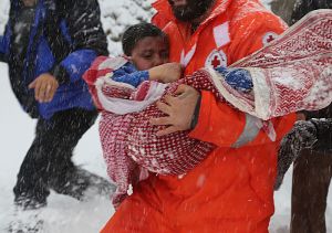 refugee baby caught in snow storm